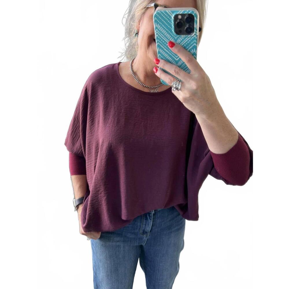 NEW IVY JANE dolman sleeve pop over top in raisin